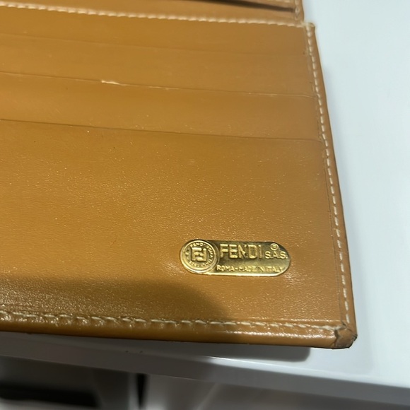 Vintage Fendi Regimental Stripe Leather Trim Continental Clutch Wallet Tan Black - Picture 8 of 12